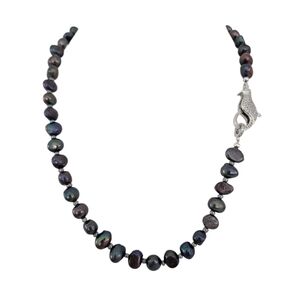 Vintage pearl necklace silver parrot clasp CZs peacock pearls A0131 -Q1